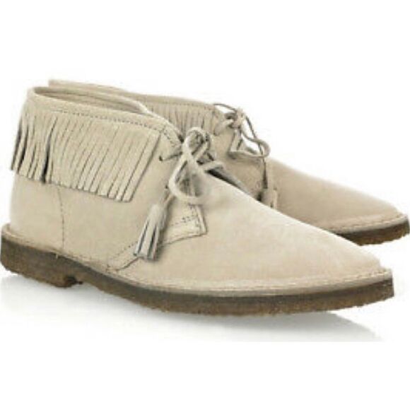 J Crew Fringed Macalister Suede Boot Tassel Laces Grey Tan Size 9 NWOB - Picture 1 of 13
